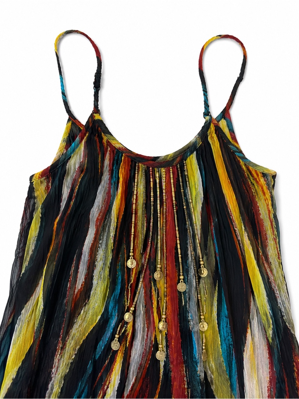 Jessica Simpson Mystic Maxi Dress Abstract Print Beaded Adjustable Straps Medium - Picture 6 of 7